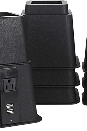 Butizone Bed Risers with Power Outlet and USB Ports, Adjustable Heavy Duty Furniture Riser Lifts in Heights of 3, 5 or 8 Inches for Sofa and Table, Supports up to 1,500 lbs Set of 4, Black