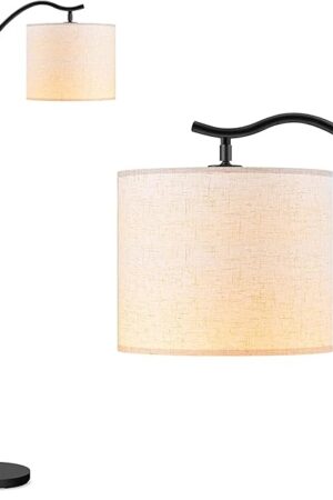 BoostArea Floor Lamp for Living Room,LED Arched Floor Lamps, Tall Modern Standing Lamp with Beige Linen Shade,Footswitch,Mid Century Floor Lamp for Bedrooms,Study Room,Office
