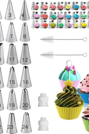 Cake Decorating Kit with 24 Piping Tips, 2 Cake Decorating Mouth Brushes 2 Standard Couplers, White