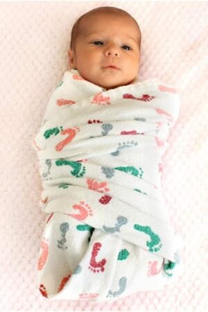 Baby Swaddle Hospital Blanket 3 Pack, Large Nursery Receiving Wrap, Unisex Boy Girl, 100% Soft Cotton Swaddles Newborn for Comforting, Durable Hospital Quality (Baby Feet, 3 Pack)