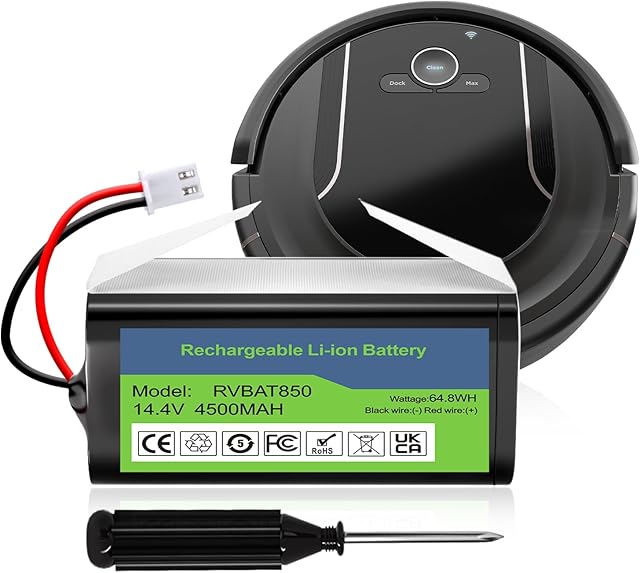 4500mAh RVBAT850 Battery for Shark Ion Robot RV1001AE, R75, R85, S87, RV751,RV1000,RV2001 RV2001WD,R3Z, R4Z Robot Vacuum Cleaners(2 Prong Plug)