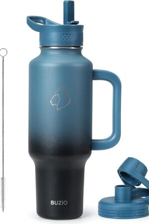 BUZIO 40 oz Tumbler with Handle and Straw, Stainless Steel Insulated Water Bottle Fits in Cup Holder with Straw & Spout Lid, Leak-Proof BPA-Free Travel Tumbler Keep Cold 48hrs &Hot 24hrs, Indigo Crush