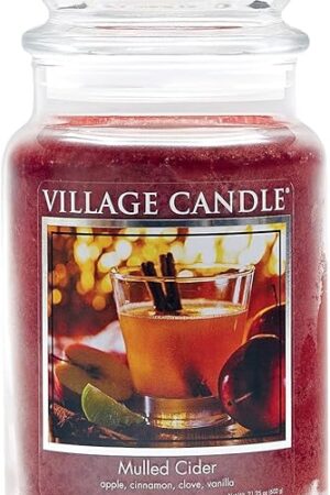 Village Candle Mulled Cider Large Glass Apothecary Jar Scented Candle, 21.25 oz, Red