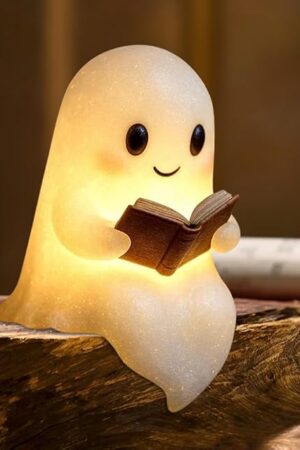Cute Ghost Reading Book Lamp, New Halloween Light Up Ghost Statue Night Light with Smile, Halloween Home Office Decor, Funny Indoor Ghosts Figurine Decor for Bedroom Living Room (Reading Ghost-1PC)