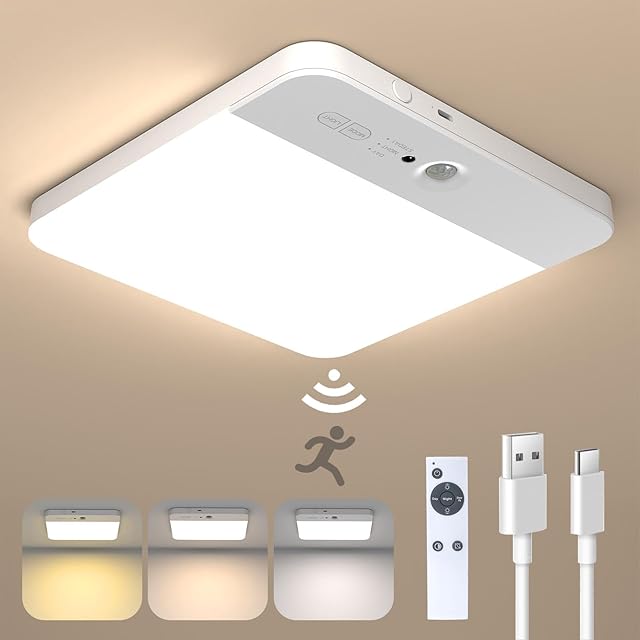 Wireless Rechargeable Motion Sensor Ceiling Light, Battery Operated Waterproof