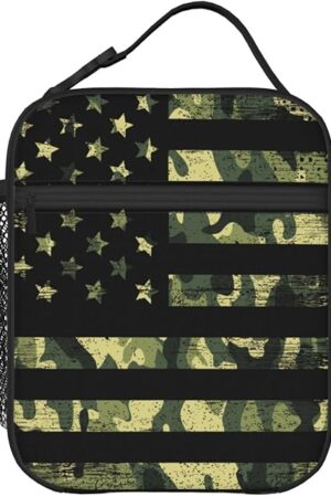 Camouflage American Flag Lunch Box - Camo Insulated Lunch Bags for Women/Men/Girls/Boys Detachable Handle Lunchbox Meal Tote Bag