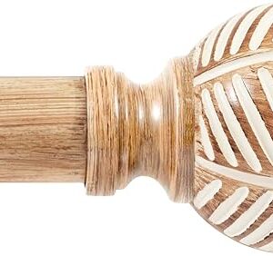 Zeerobee Wood Curtain Rods for Windows 48 to 84, 1 Inch Heavy Duty Drapery Rods with Imitation Wood Grain Leaf Pattern Finials, Indoor/Outdoor Modern Curtain Pole, 32"-86", Brown