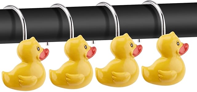 AGPtek 12PCS Home Fashions Yellow Duck Anti Rust Decorative Ducky Resin Hooks for Bathroom Shower Curtain,Bedroom,Living Room Curtain