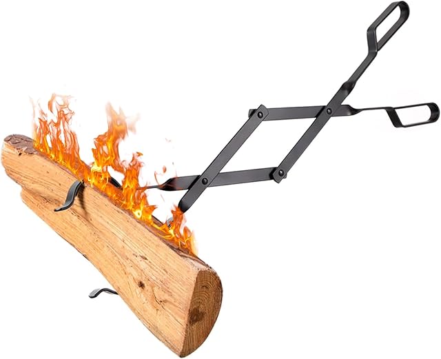 AMAGABELI GARDEN & HOME 26" Long Firewood Tongs Log Grabber for Fireplace Fire Pit Campfire Bonfire for up 12'' Thick Logs Heavy Duty Wrought Iron Outside Outdoor Indoor Wood Stove Fire Place Tools