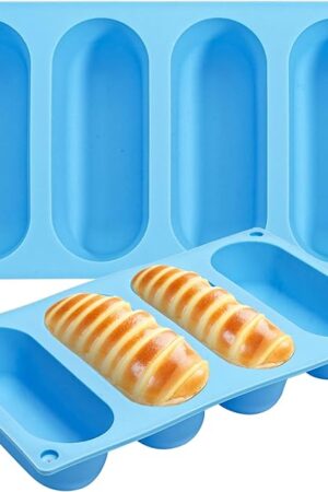 CANIPHA 2 Pack Hot Dog Bun Pan, Silicone Hot Dog Bun Molds Sausage Mold Nonstick & Heat proof Baking Pan Bread Mold for Homemade Hotdog Bun Rolls