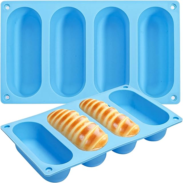 CANIPHA 2 Pack Hot Dog Bun Pan, Silicone Hot Dog Bun Molds Sausage Mold Nonstick & Heat proof Baking Pan Bread Mold for Homemade Hotdog Bun Rolls