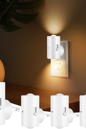 Dimmable Night Lights Plug into Wall, Rotatable Plug-in LED Night Light, Dusk to Dawn Sensor, Adjustable Brightness, 3000K Soft White,for Bedroom, Hallway, Stairway, 4 Pack