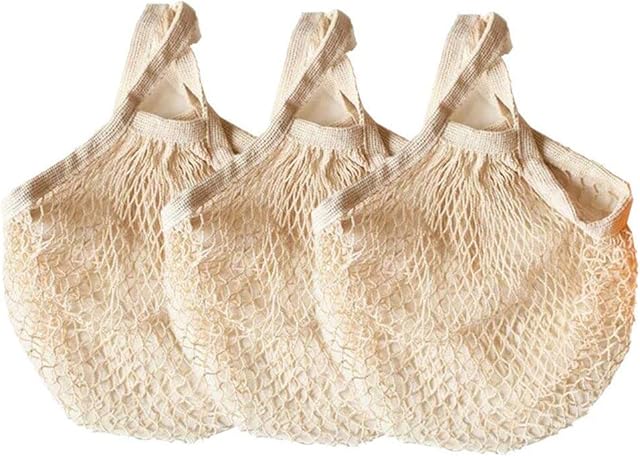 Ahyuan Cotton Mesh Grocery Bags Beige