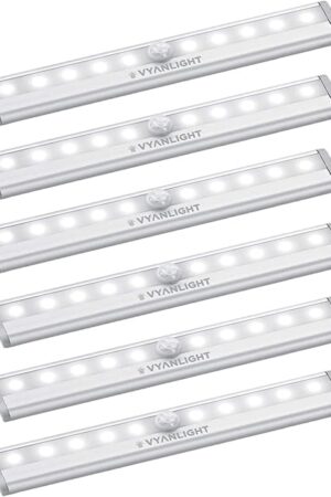 VYANLIGHT Under Cabinet Lighting Motion Sensor Closet Lights, LED Battery Operated, Wireless Stick-On Magnetic Light Bar, Motion Sensor LED Light Strip for Pantry, Kitchen, Hallway, Bedroom – 6 Pack