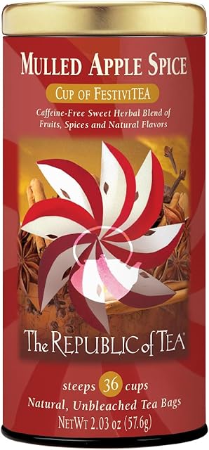 The Republic of Tea - Mulled Apple Spice Herbal Tea Tin, 36 Tea Bags, Naturally Caffeine Free
