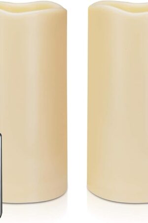 Amagic 3" x 6" Waterproof Outdoor Flameless Candles, Battery Operated Candles with Remote and Timer, Flickering LED Pillar Candle for Outside Patio Garden and Indoor Home Decor, Ivory, Set of 2