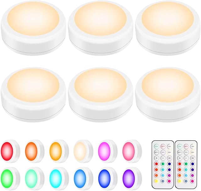 Alivation Led Under Cabinet Lighting 6 Puck Lights 13 Color Changing Touch Push Tap Lights