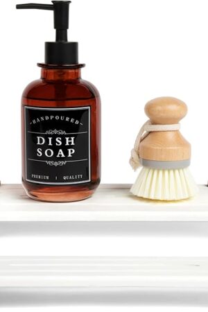 2PCS Instant Dry Sink Caddy Organizer, Fast Drying Sponge and Soap Dispenser Holder for Kitchen and Bathroom Countertop, Stainless Steel Feet, and Non Slip Bottom Pure White