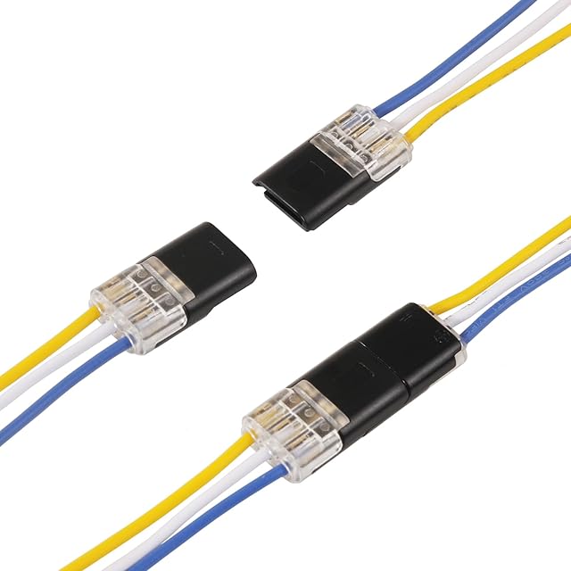 Brightfour Pluggable Low Voltage Wire Connectors, No Stripping 3 Wire Connectors, 3 Pins 2 Way Plug-in LED Wire Connectors for AWG 20-22