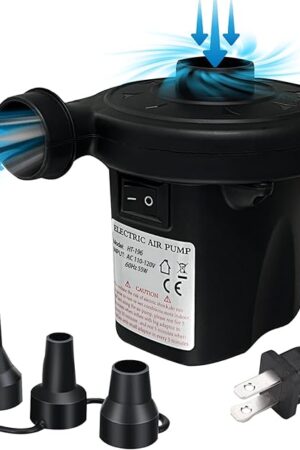 Electric Air Pump for Inflatables Air Mattress Pump Pool Air Pumps Quick Unwarming Electric Pump Plug in Inflate Deflate Pump with 3 Nozzles Black