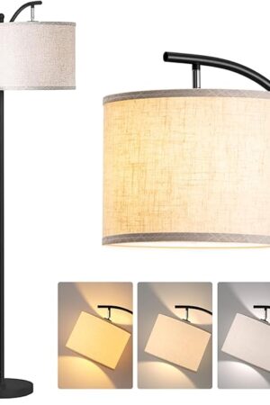 addlon Floor Lamp Black with 9W LED Bulb Beige Lampshade