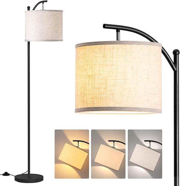 addlon Floor Lamp Black with 9W LED Bulb Beige Lampshade