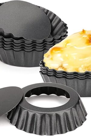 12 pcs Egg Tart Molds, 3" Mini Tart Pans Removable Bottom, Cupcake Cake Muffin Mold Tin Pan Baking Tool, Reusable Quiche Bakeware Carbon Steel for Pies, Quiche, Cheese Cakes, Desserts