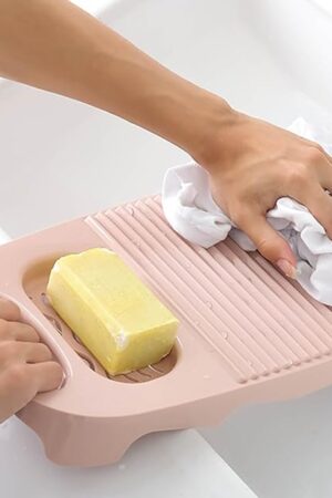 Wash Board, Washboard for Hand Washing Clothes, Plastics Laundry Scrub Board Household With Holder Portable (A-light pink)