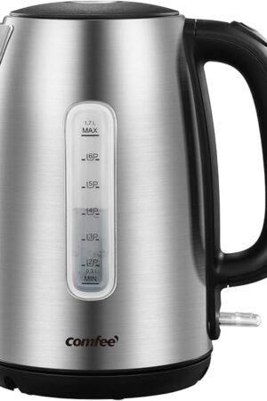COMFEE' Stainless Steel Electric Kettle, 1.7 Liter Tea Kettle Electric & Hot Water Kettle, 1500W Fast Boil with LED Light, Auto Shut-Off and Boil-Dry Protection