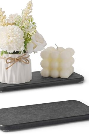 2PCS Water Absorbing Stone Tray, Natural Diatomaceous Earth Stone Sink Mat, Quick Dry Dish Soap Dispenser Sponge Holder, Dark Gray