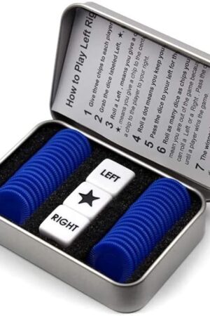 The Right Left Center Dice Game Set with 3 Dices& 36 Chips - Blue