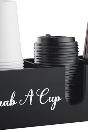 ALELION Coffee Cup Holder for Countertop - Wood Coffee Bar Accessories and Organizer - Coffe Station Organizer for Cup Lid Stirrers Pod