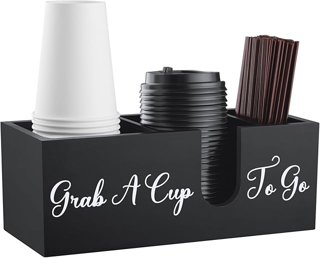 ALELION Coffee Cup Holder for Countertop - Wood Coffee Bar Accessories and Organizer - Coffe Station Organizer for Cup Lid Stirrers Pod