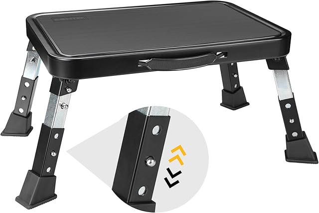 BONTEC 3-Level Adjustable Folding Step Stool, 330lbs Heavy Duty Metal Ladder with Anti-Slip Pedal & Locking Legs, Portable Foldable Step Stool for Adults, Seniors, RV, Kitchen, Bathroom, Home, Office