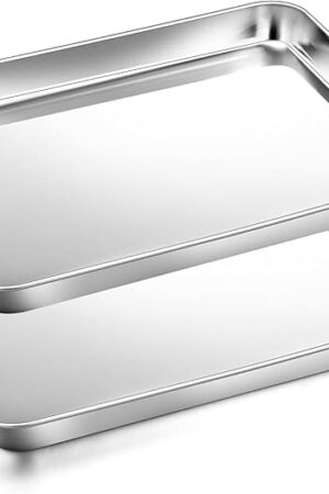 2Pcs Baking Sheet Pan Set, Joyfair Stainless Steel Cookie Sheets, Commercial Metal Pans Toaster Oven Tray Bakeware for Jelly Roll/Bread/Bacon, Heavy Gauge, Rust-free & Dishwasher Safe (9 Inch)