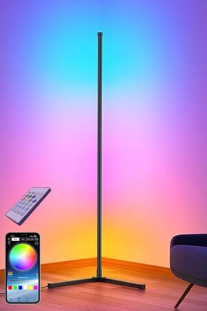 Corner Floor Lamp,60? Smart RGB LED Corner Lamp with App and Remote Control, Color Changing Ambience Light with Music Sync, Easy to Install, Led Floor Lamp for Living Room Bedroom Gaming Room