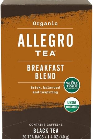 Allegro Coffee Allegro Tea, Tea Bags, Organic Breakfast Blend, 20 Count