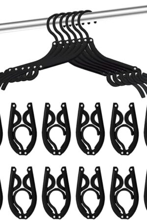 12 PCS Travel Hangers Cruise Ship Essentials Portable Folding Clothes Hangers Travel Accessories Foldable Clothes Drying Rack (Black)