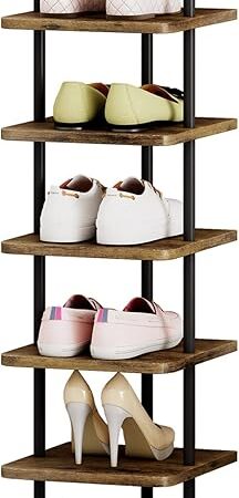 AZERPIAN 7 Tier Metal Shoe Rack Free Standing Black Rustic Brown