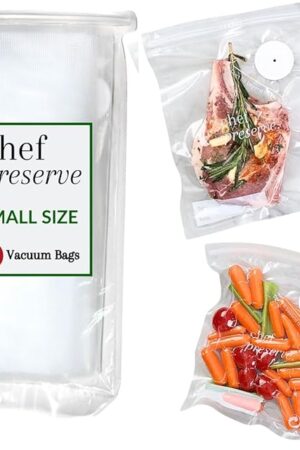 Chef Preserve Reusable Vacuum Sealer Bags for Food – 30 BPA-Free Small (8 x 10 in) Food Storage Bags, Freezer, Microwave – Odor-Resistant, Leak-Proof – Compatible with Chef Preserve Vacuum Sealers