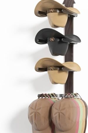 Cowboy Hat Rack for Wall, Cowboy Hat Holder Wall Mount Holds up to 4 Hats, Wooden Western Rustic Metal Hat Hanger with Arrow Sign Board, Hat Organizer for Western Hat, Fedora, Sun Hats (1 pack)