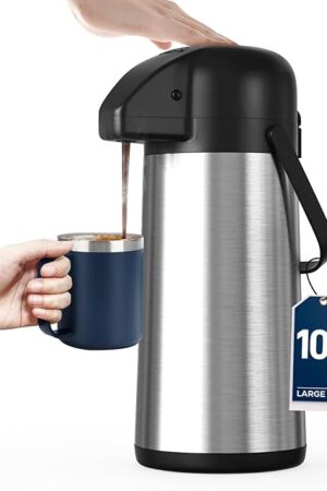 Coffee Carafe for Keeping Hot - 102OZ / 3L Airpot Coffee Dispenser with Pump - Large Coffee Thermos for Hot Drinks Tea Liquid - Insulated Stainless Steel Hot Water Beverage Dispenser Urn for Parties