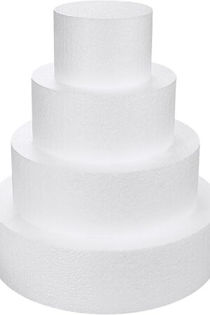 4 Tiers Foam Cake Dummies 4" 6" 8" 10", White Dummy Cakes Styrofoam Sets, 12 Inch Tall Fake Cake, Dummy Cake for Wedding Cake Supplies Decorating Birthday Wedding Display