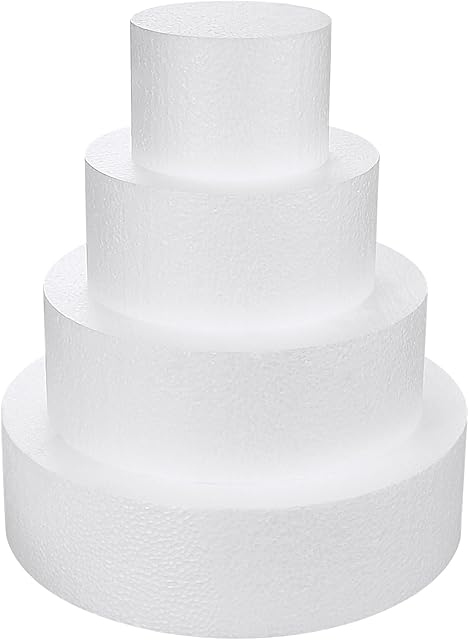 4 Tiers Foam Cake Dummies 4" 6" 8" 10", White Dummy Cakes Styrofoam Sets, 12 Inch Tall Fake Cake, Dummy Cake for Wedding Cake Supplies Decorating Birthday Wedding Display