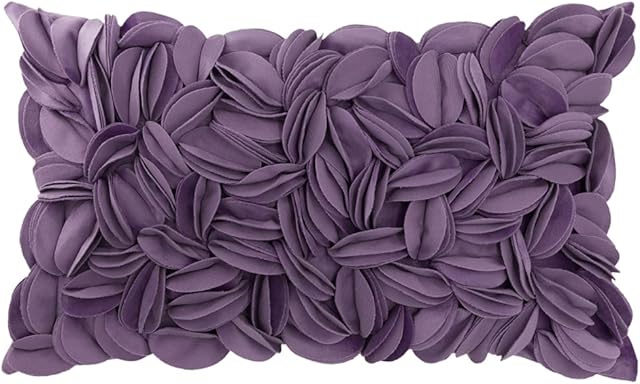 Hand Crafted Stereo Flower Throw Pillow Cover Rectangular Cushion Cover Soft Pillow Case for Sofa Couch Chair Bed Living Room Office 12 x 20 Inches Velvet Purple