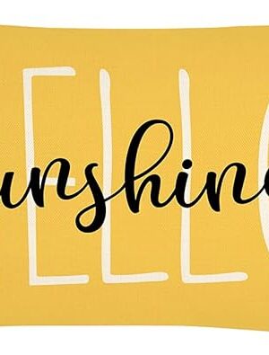 4TH Emotion Hello Sunshine Pillow Cover Farmhouse Yellow Lumbar Pillow Cover Spring Summer Decorations Cushion Case for Sofa Couch Polyester Linen 12x20 Inches