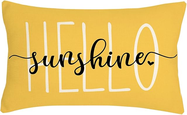 4TH Emotion Hello Sunshine Pillow Cover Farmhouse Yellow Lumbar Pillow Cover Spring Summer Decorations Cushion Case for Sofa Couch Polyester Linen 12x20 Inches