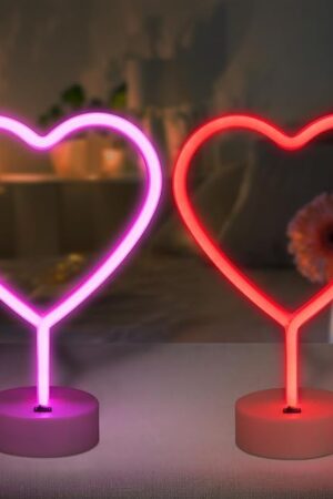BRIGHTDECK 2 Pack Heart Neon Signs, LED Pink Lights Battery Operated or USB Powered Decoration Lamp, Neon Lights Heart Decor for Valentine's Day Gifts, Wedding, Party, Pink Room Decor