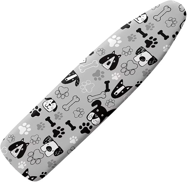 Cute Dog Ironing Board Cover, Resist Scorching and Staining 15x54 Inch Elastic Edge Heavy Duty Thick Padding with Hook and Loop