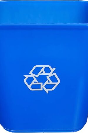 Amazon Basics Rectangular Commercial Office Wastebasket, w/Recycle Logo, 7 gallon (Pack of 2), Blue (Previously AmazonCommercial brand)